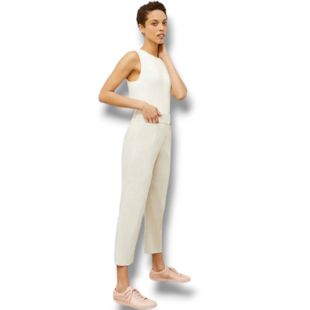 M.M. LaFleur Chester Pant 6 Slub Stretch Linen Natural Tan Beige Cream Crop MM